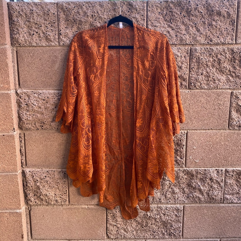 Burnt Orange Lace Kimono